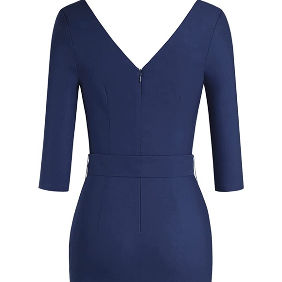 NWOT Faux Wrap V Neck Midi Dress - Picture 4 of 4